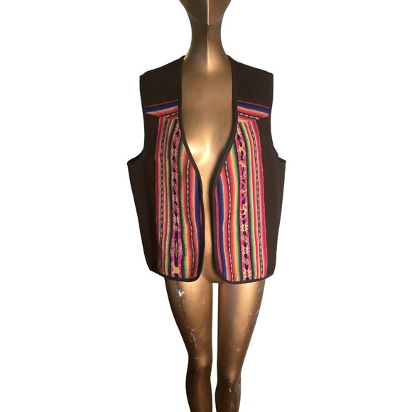 The Unbranded Brand Jackets & Blazers - Frazadas Pattern Woven Fiber Art-to-Wear Vest Jacket Often Made In Bolivia/Peru